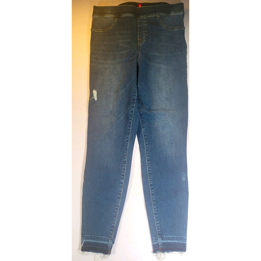 SPANX Womens Blue Skinny Jegging L Slim Fit Stretch Distressed Denim Jeans